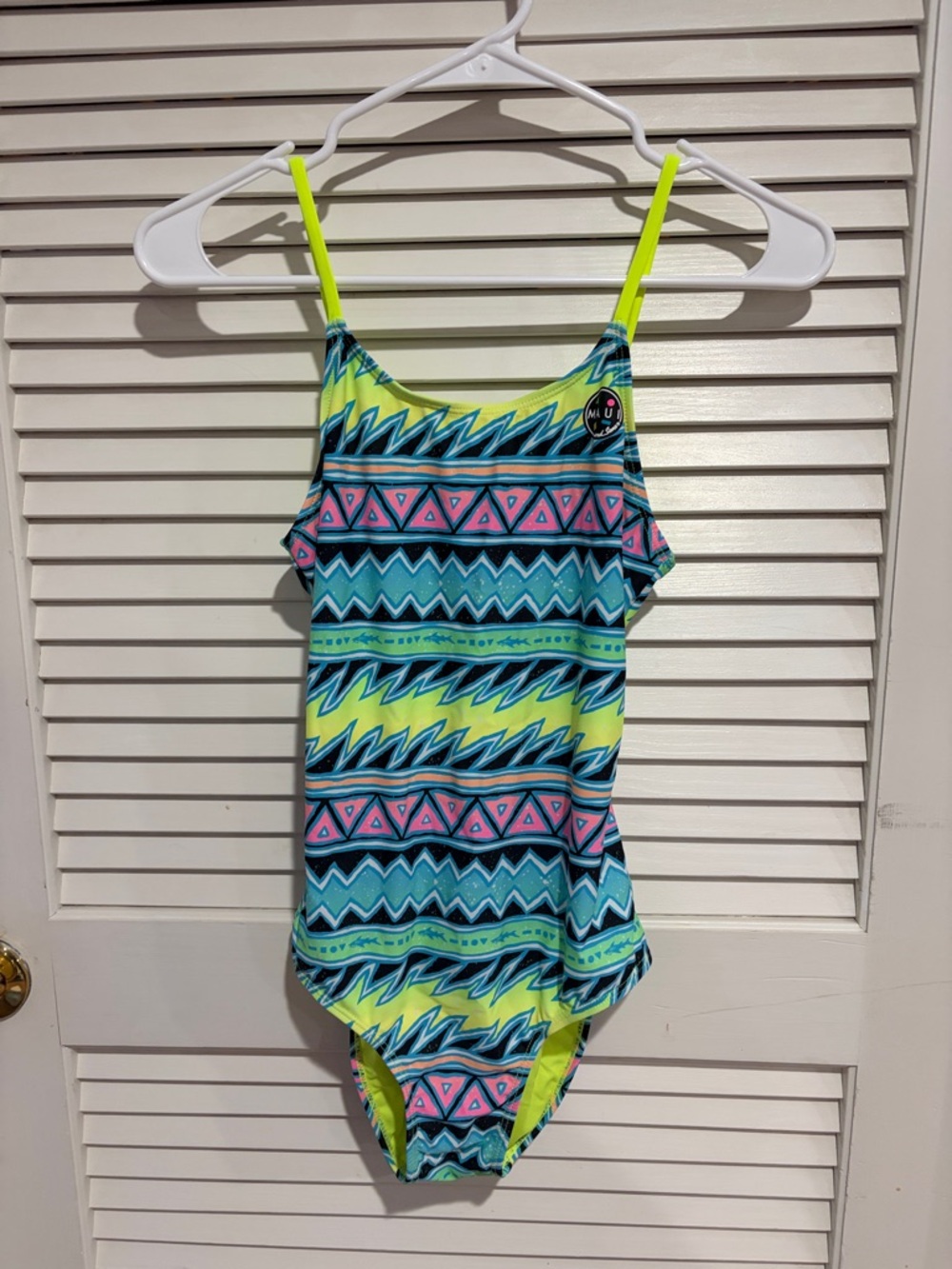 Girls Neon Geo Stripe One-Piece Swimsuit